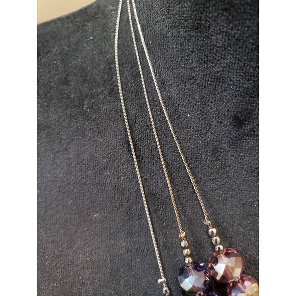 Women's Layered Necklace Silver Chain Faceted Glass Beads Elegant Statement - Picture 6 of 7